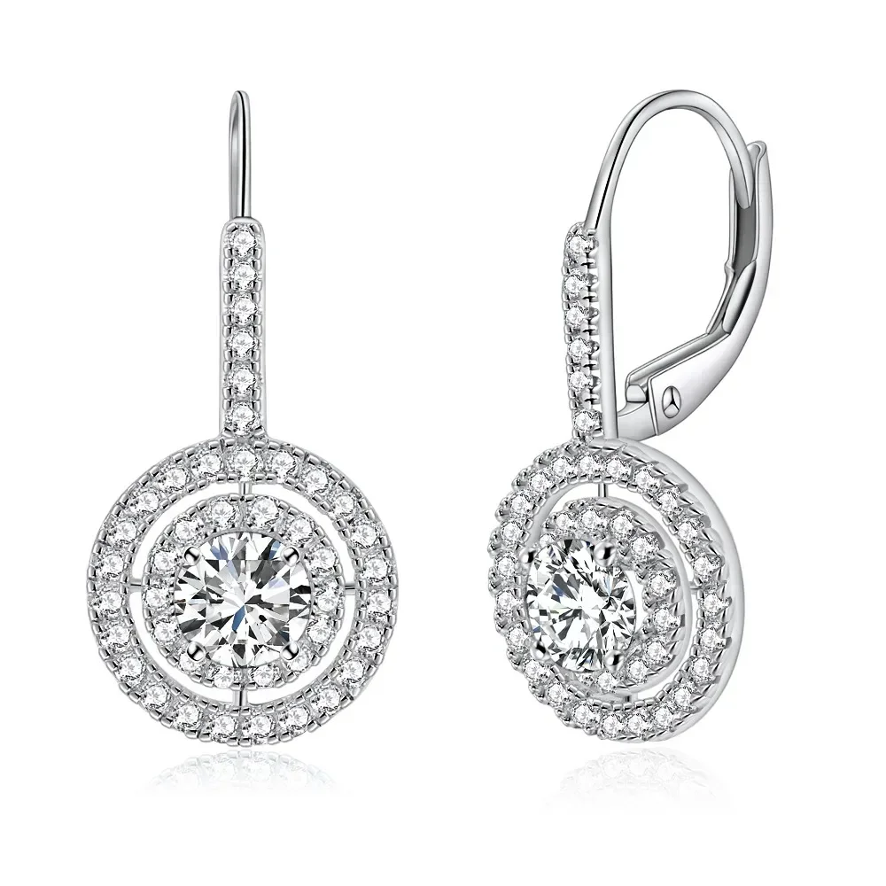 LinkerLove Halo Moissanite Hoop Earrings S925 Sterling Silver for Women Gold Plated Diamond Dangle Earrings Party Fine Jewelry