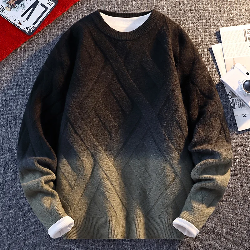 

Мужской вязаный свитер свободного кроя с круглым вырезом, теплый зимний пуловер, молодежный модный мягкий свитер из полиэстера с длинными рукавами