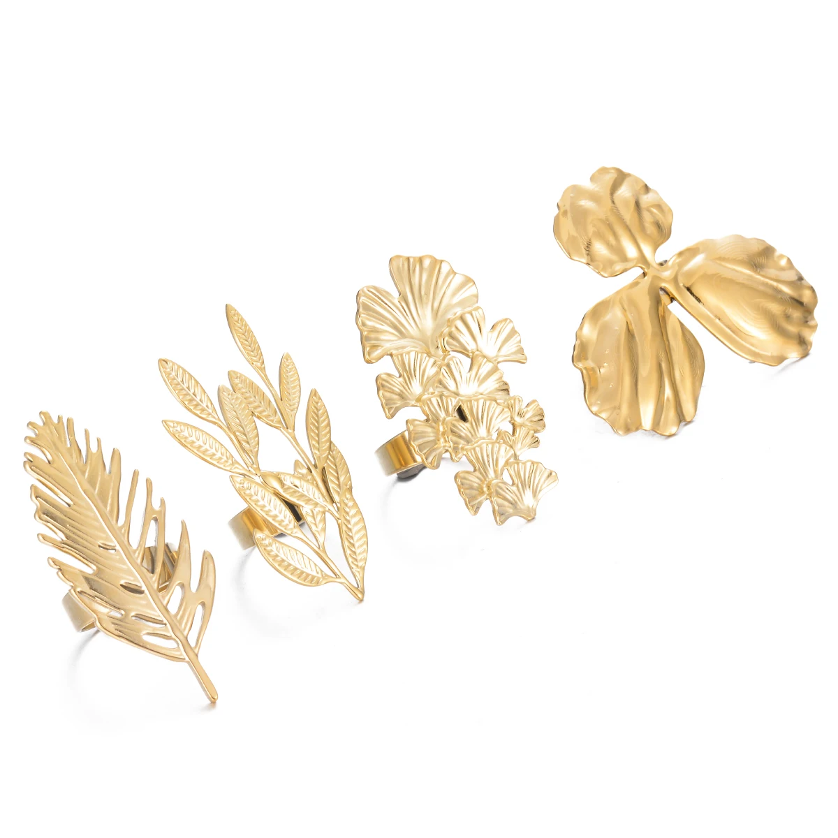 Exquisite Fashion Tree Branch Leaves Ring for Women Gold Color Plant Stainless Steel Punk Jewelry Gifts for Friend Wholesale