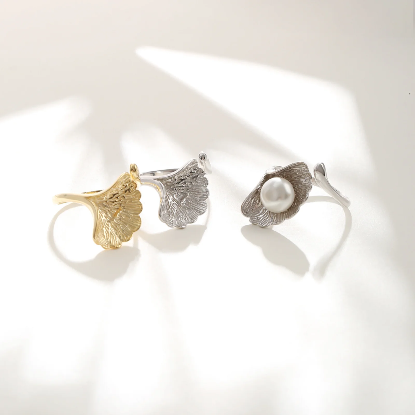 925 Sterling Silver Ginkgo Flower Shaped Opening Ring Base Blank Fit Round Pearl DIY Ring Jewelry Making Accessory