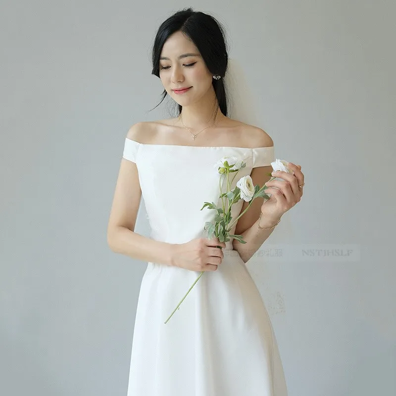 2022 New A-Line Cap Sleeves Ivory Off-Shoulder Wedding Dress 웨딩드레스  Vestidos  De Novia Sweep Train  Robe De Mariée Gown Bridal