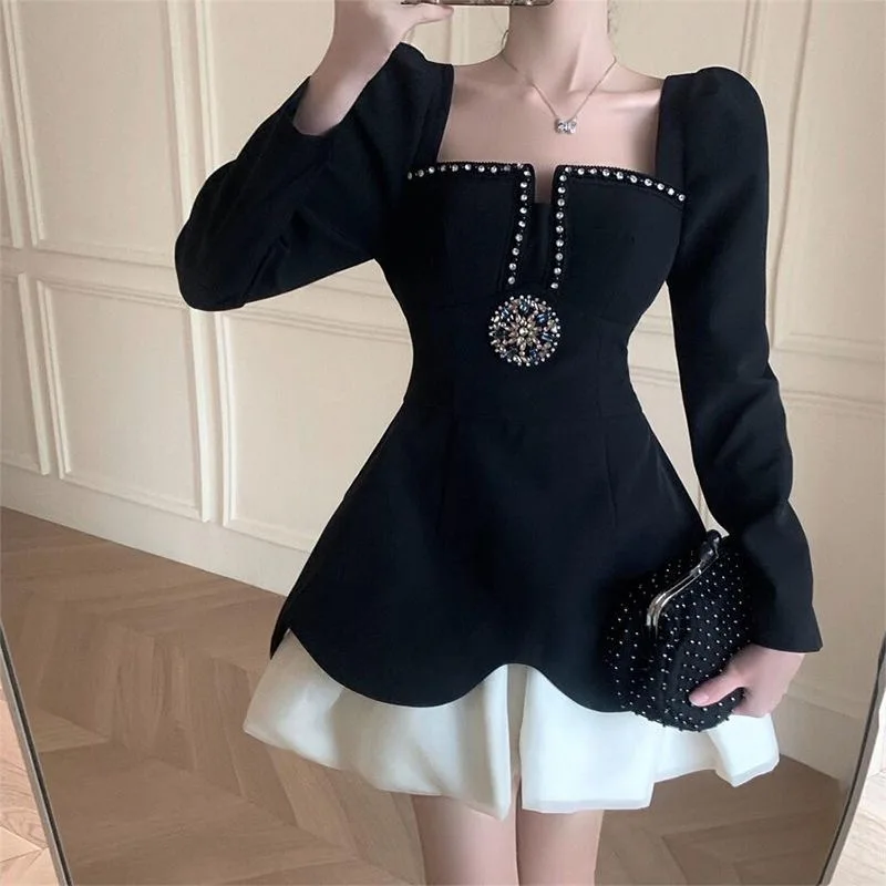 French Vintage Light Luxury Hepburn-style Mini Lolita Dress Women High-end Sense Autumn New Sweet Spicy Black Dresses Female