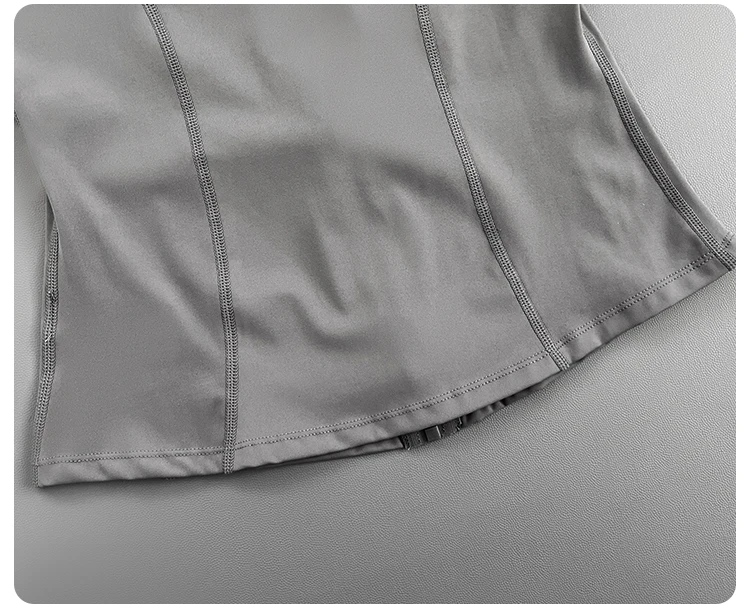 Damen Slim Fit Yoga-Jacke mit Stehkragen, Reißverschluss, Daumenlöchern, langen Ärmeln, für Laufen, Fitness und Sport. – Detail 6