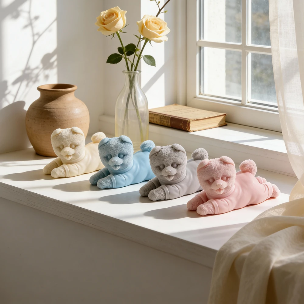 

Cute Puppy Silicone Candle Mold Figurine Dog Lover Home Decor Animal Pet Puppy Soy Wax Silicone Mould