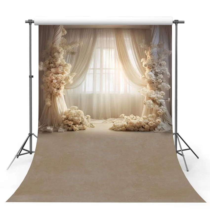 Mehofond Photography Background Indoor Window Curtains White Flower Adult Birthday Pregnant Portrait Decor Backdrop Photo Studio