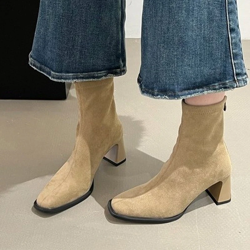 

High Heels Women Ankle Boots Chunky Suede Fashion Shoes Designer Luxury Woman Pumps 2025 New Winter Dress Mujer Chelsea Botas
