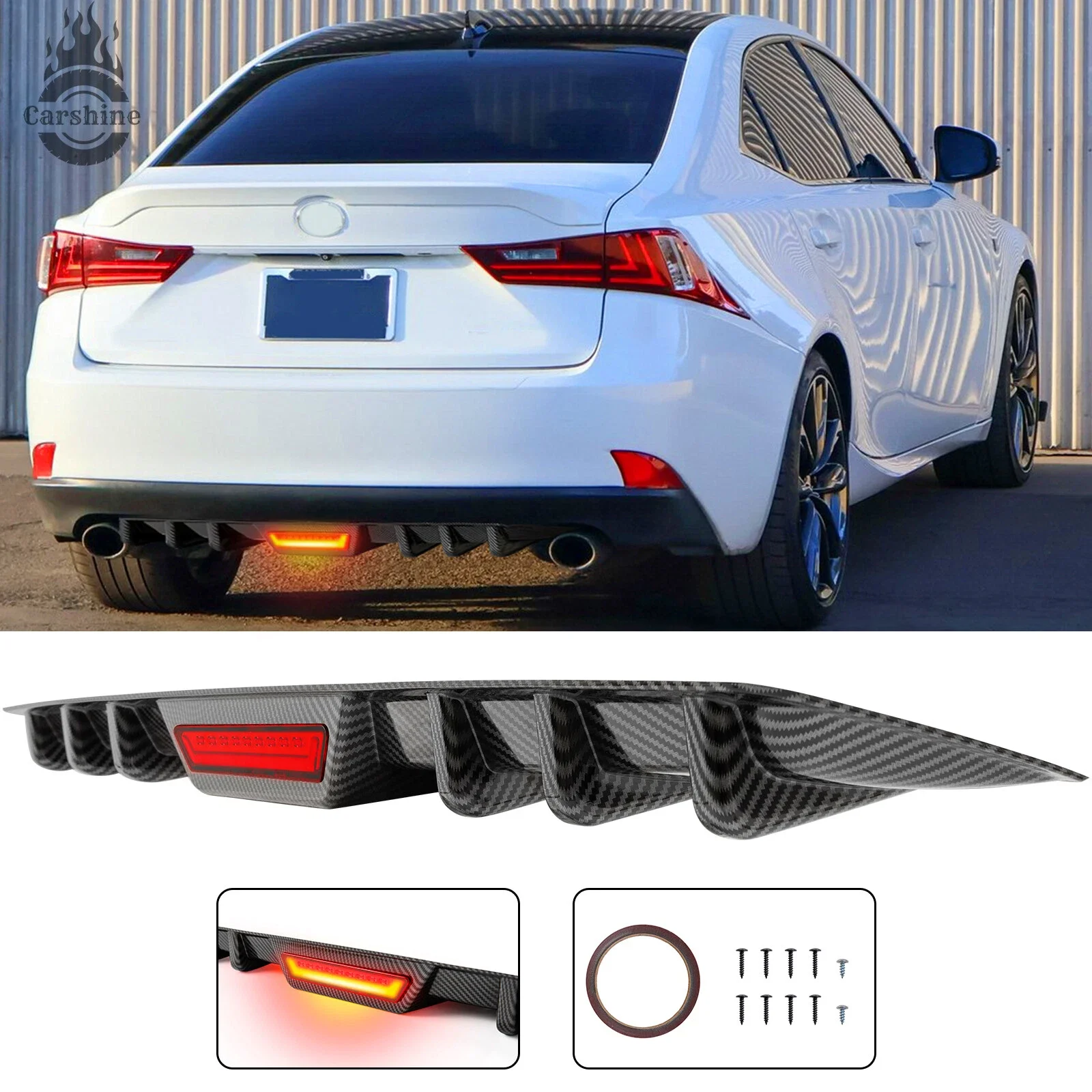 

Carbon Fiber Pattern Rear Diffuser Lip with LED Brake Light for Lexus IS 250 IS300 IS350 | Sport Style Bumper Upgrade