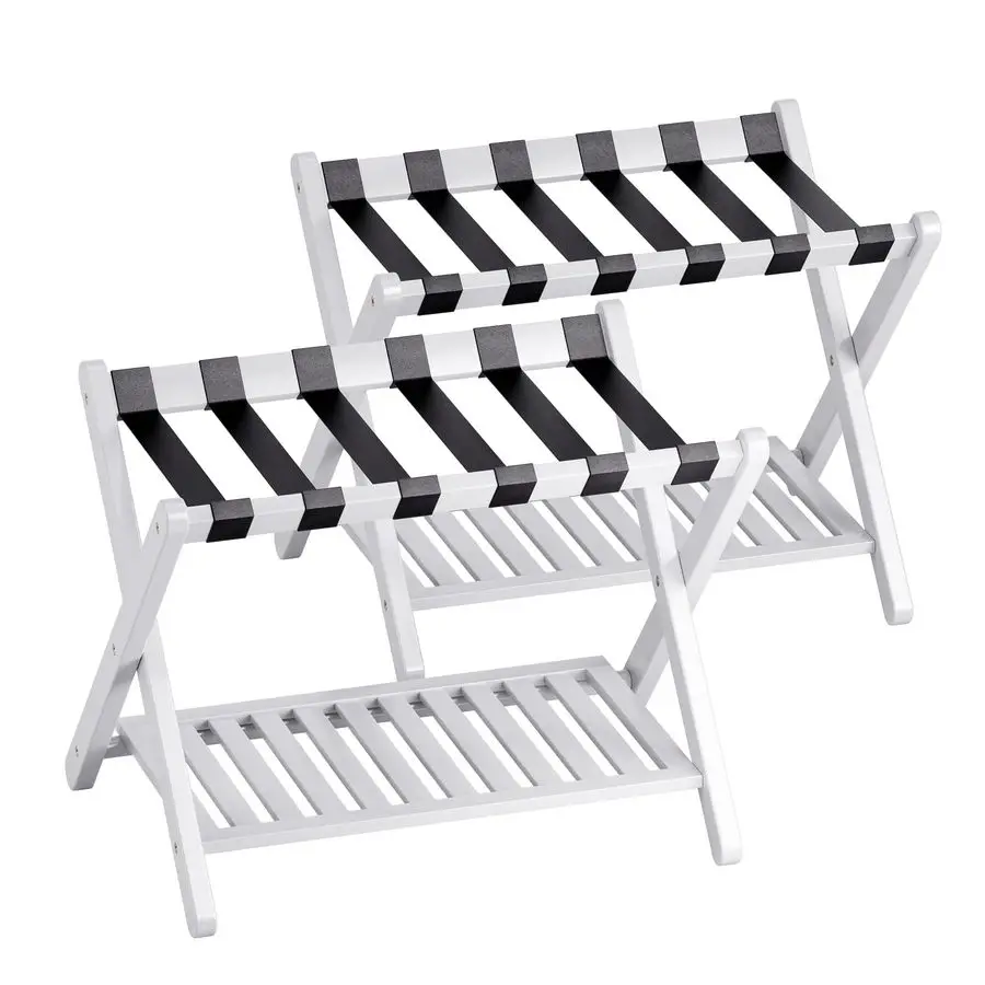 

Luggage Rack, Set of 2, Foldable Bamboo Suitcase Stand with Storage Shelf for Guest Room, Bedroom, Hotel, HeavyDuty White