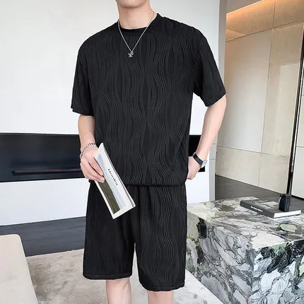 Summer Men's White Black Set Fashion Loose Round Neck Short Sleeved And Shorts Set 2 Pieces Man Tracksuits