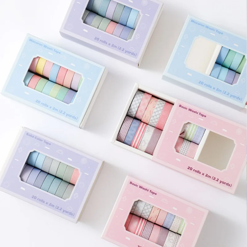 20 Rolls Color Washi Tape Set Suitable For Diary Scrapbook Notebook DIY Gift Box Rainbow Decorative Tape