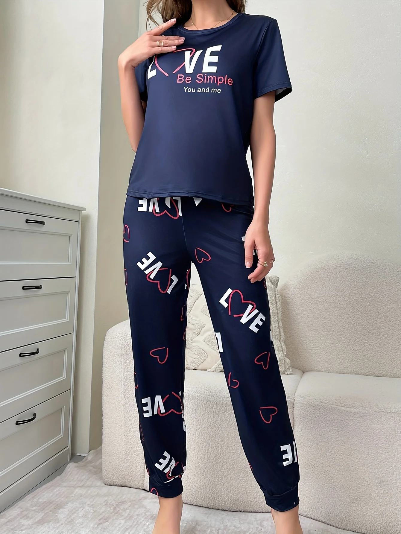 Women\'s new style comfortable pajamas trousers short-sleeved two-piece casual home wear