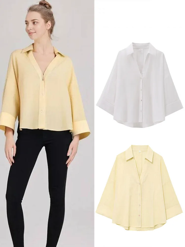 Letnia damska bluzka szyfonowa w jednolitym kolorze, codzienna bluzka z dekoltem w serek, na ramiączkach, damska bluzka z długim rękawem, luźna, odzież uliczna Y2K
