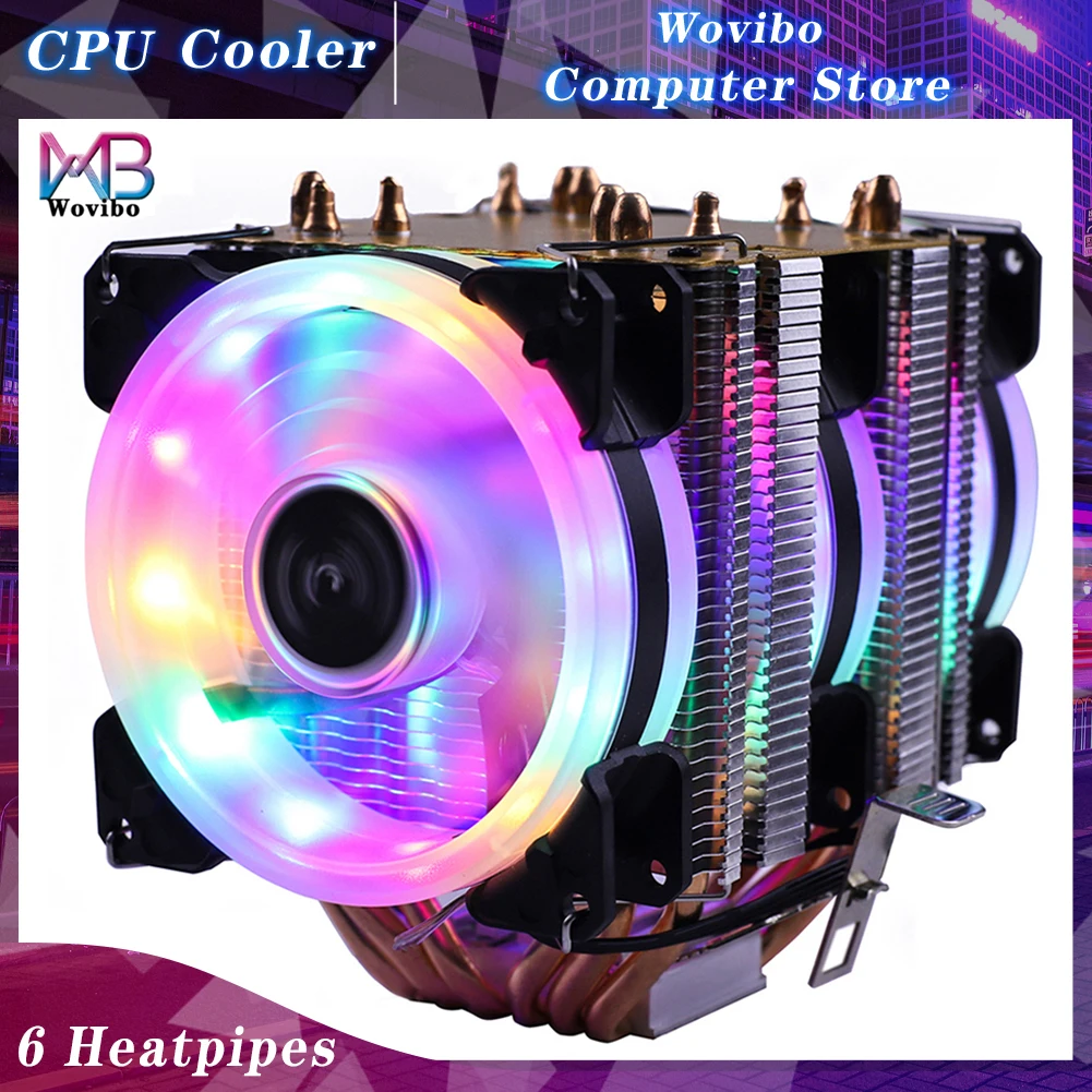 

6 Heat Pipes RGB CPU Cooler X79 X99 3Pin PWM 4Pin Quiet For Intel LGA 1150 1151 1155 1200 1366 2011 AMD AM3 AM4 Ventilador