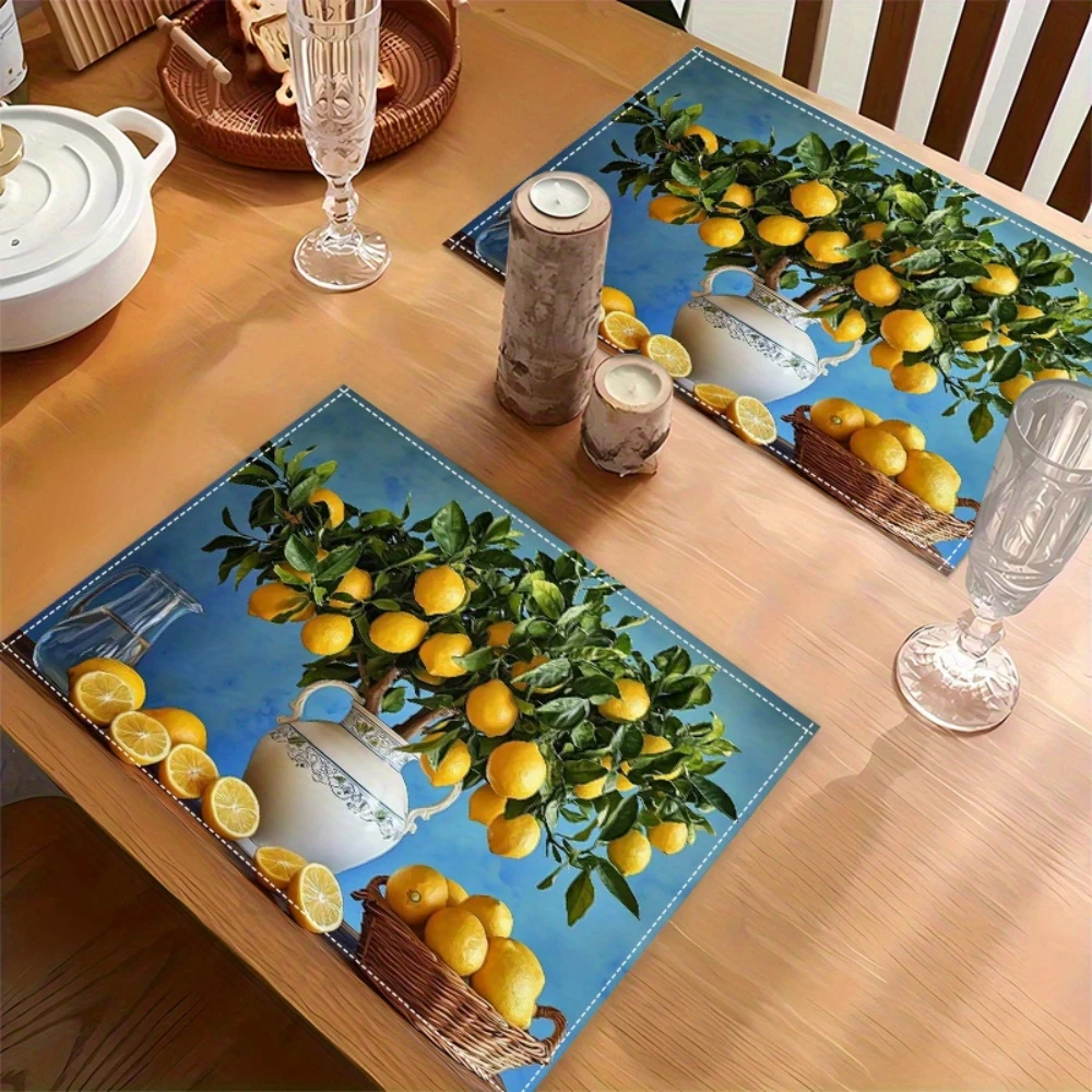 Vase Lemon Tree Printed Placemats Heat Resistant Summer Farmhouse Table Decor Outdoor Brunch Casual Family Dining Ornaments
