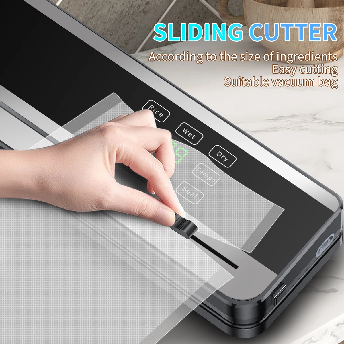 Electric Vacuum Sealer with Built-in Cutter Touch Button Kitchen Food Storage Seal for Dry/Wet Food Automatic Package Sealer view 3