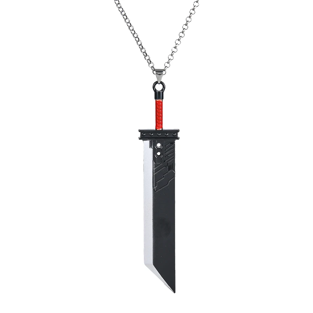 Gothic FF7 Game Final Fantasy Weapon Model Cloud Strife Buster Sword Keychain Men Metal Zack Knife Necklace Cosplay Llaveros