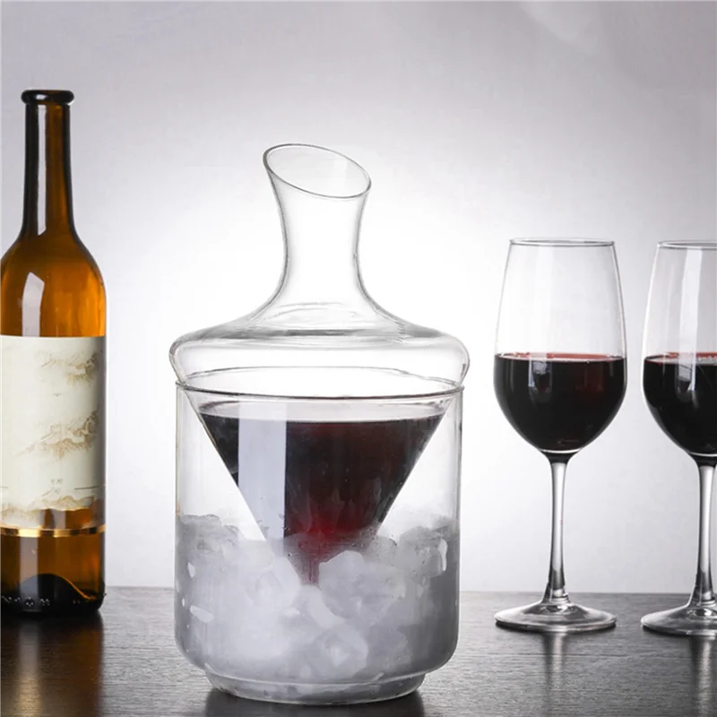 

A64K 2X Wine Decanter Set Wine Decanter With Ice Bucket Lead-Free Crystal Glass Blown Hand Perfect For Home Bar And Parties