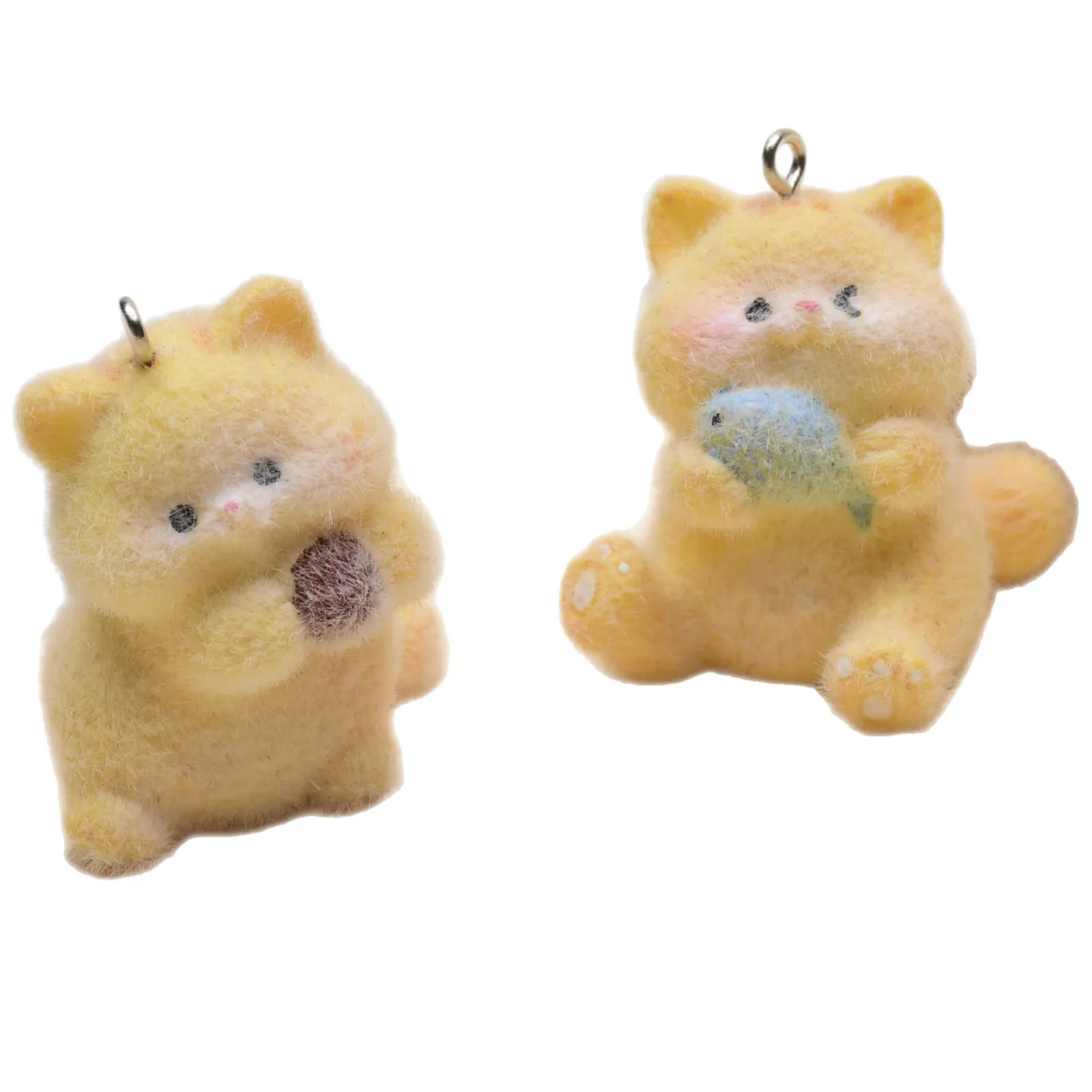 18pcs Cartoon Flocking resin Cats eat fish Charms cute  Plush Doll pendant for Necklaces earrings keychains diy jewelry fittings