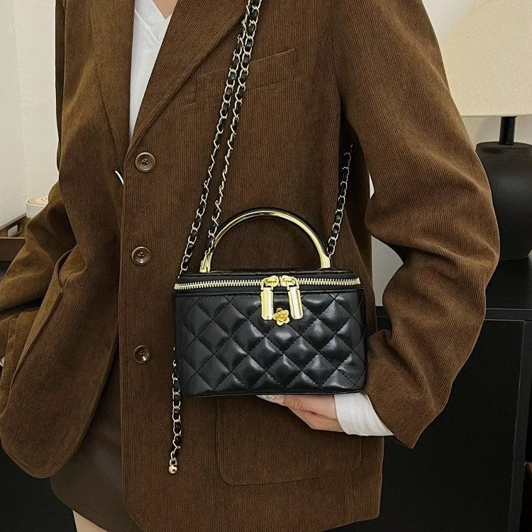 

Foreign Style Rhombus Chain Portable Box Bag Women's Simple Korean Version Shoulder Bag Temperament Versatile Messenger Bag