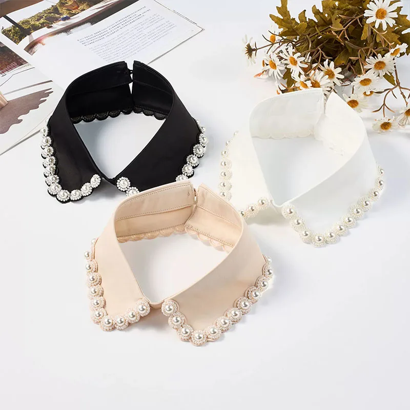 

New Removable Pearl Beading Fake Collar Tie Lapel White False Collar Shirt Clothes Accessories Detachable Collar Neckline Women
