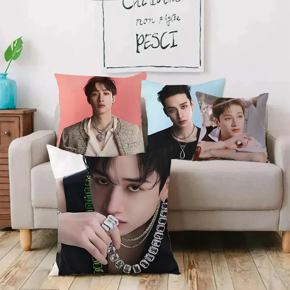 Pillow Covers Cartoon Bang Chan KPOP Sofa Decorative Home Double-sided Printing Short Plush Cute Cushion Cover