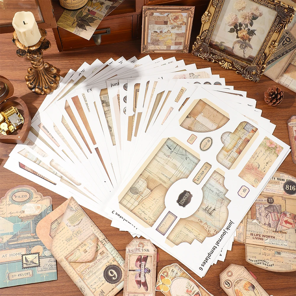 مجموعة مواد سكرابوكينغ خمر مع الزينة الزهرية النصية للمجلات DIY المغلفات مخطط ديكور لوازم الحرفية