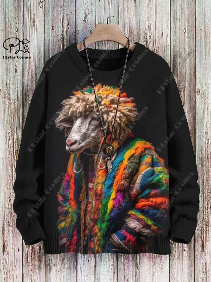 PLstar Cosmos New 3D Printed Mushroom and Sheep Dog Fox Peacock Dragon Cow Pattern Ugly Sweater Winter Street Casual Unisex