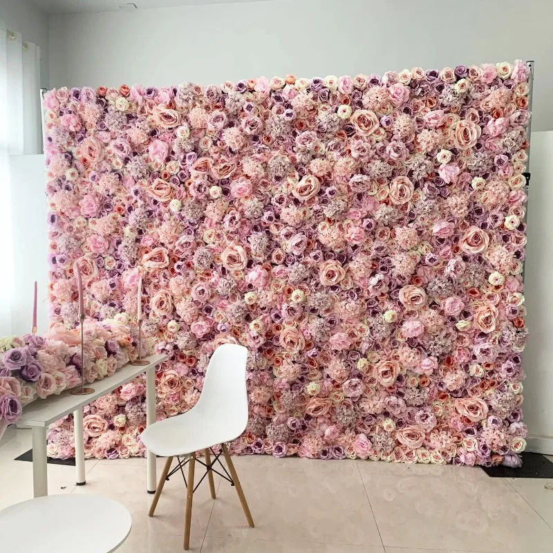 

Factory custom 3D flower roll up wedding artificial cloth silk peony rose wall panel event decorative background