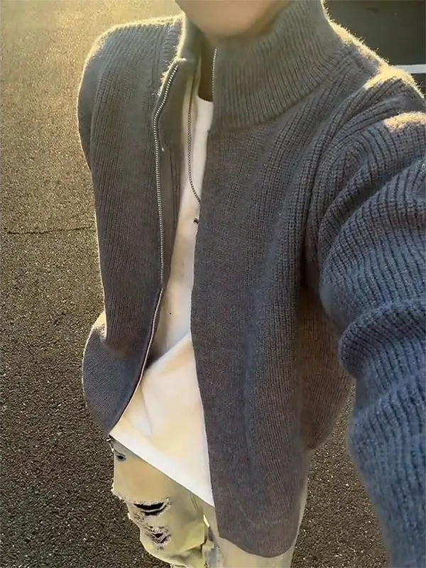 

Мужской вязаный кардиган свободного кроя в корейском стиле, больших размеров, зимняя модная верхняя одежда из мягкого полиэстера с длинными рукавами