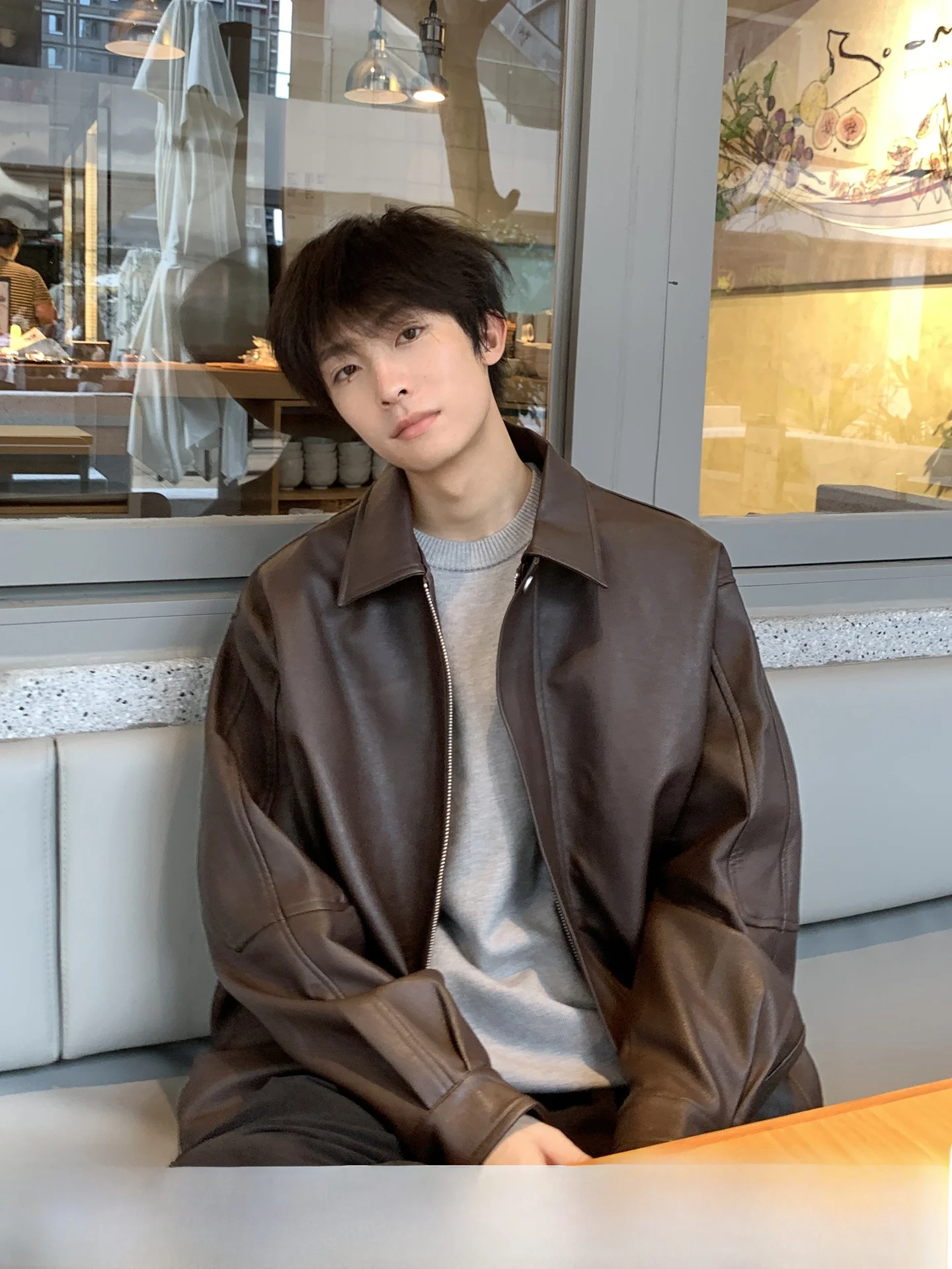 

Browan Leather Jaet, мужская повседневная рабочая одежда, пальто с откидным воротником, длинная застежка-молния, осень-зима, новинка A...