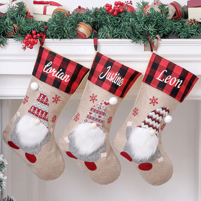 

Christmas Stockings with Embroidered Name Monogrammed Christmas Decoration Socks Merry Christmas Knitted Stocking New Year Gifts