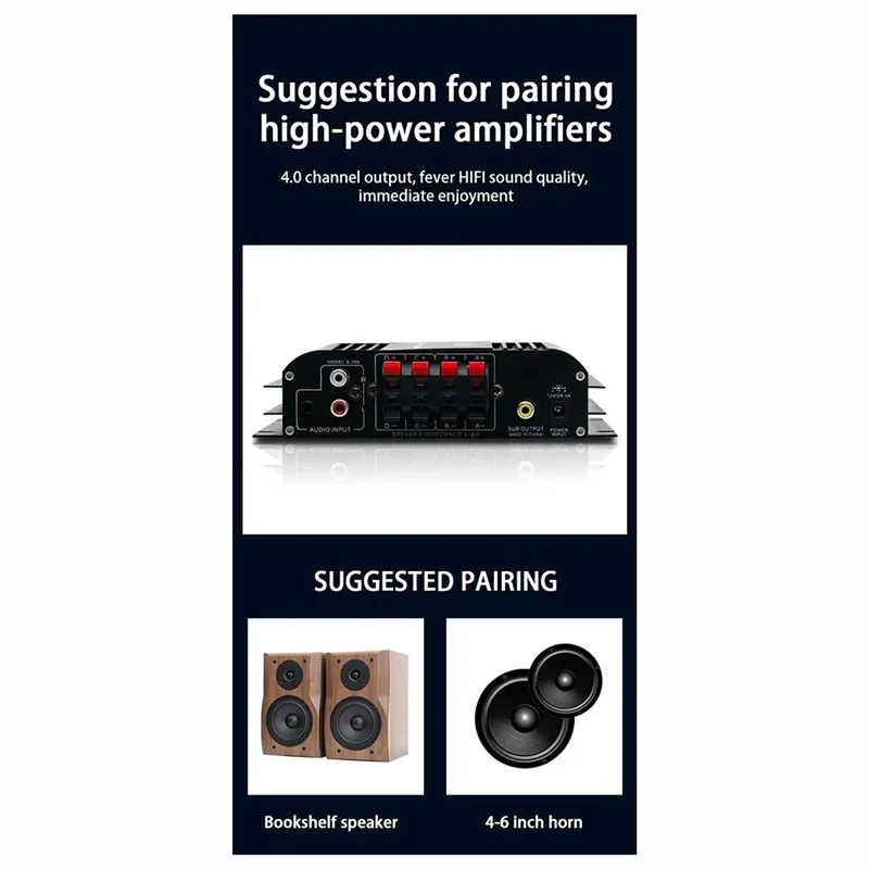 AA08-1 Uds S-269 4X400W 4.0CH Mini amplificador de potencia hogar coche amplificador inalámbrico enchufe de la UE