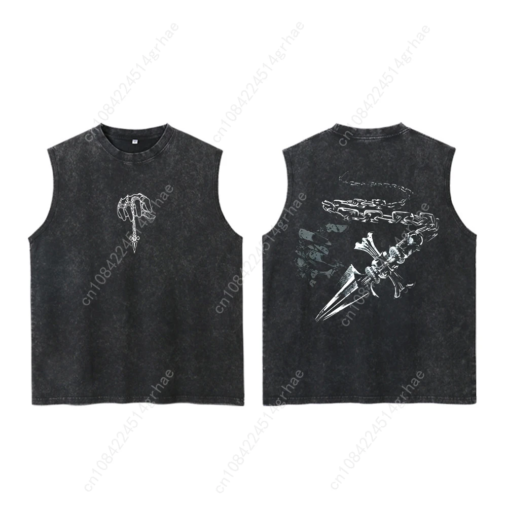 Vintage Anime Hunter X Hunter Washed Tank Top 100 % Baumwolle Streetwear Hip Hop Lose Grafiken Ärmellose Weste für Männer Frauen