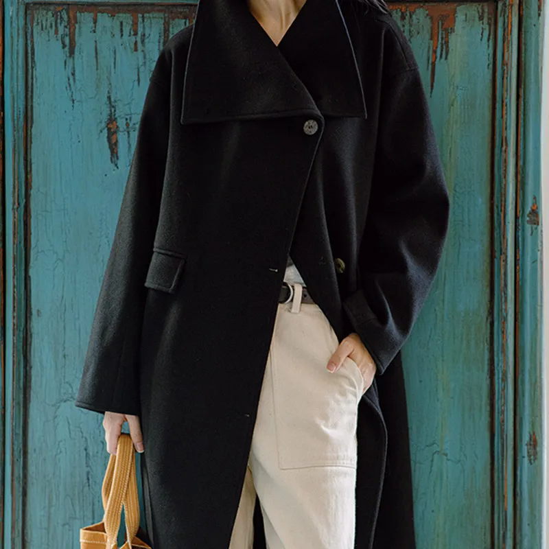 

Классическое длинное шерстяное пальто Maden, однобортное с лацканами, универсальное однотонное теплое пальто для женщин на осень и зиму