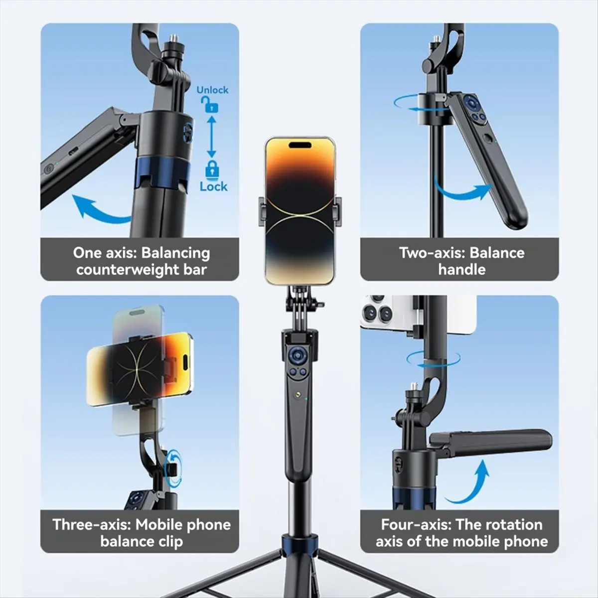 T1503C-Smart Follow-Up Bracket Handheld Gimbal & Phone Holder Automatic Rotation Follow-Up Artifact Selfie Stick Floor Tripod HO