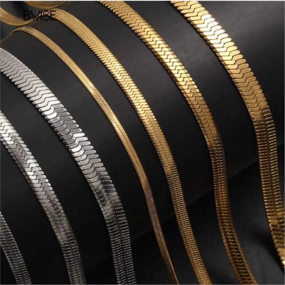 Bwise Stainless Steel Snake Chain Necklace for Women Men Gold Color Herringbone Choker Neck Chains 2023 Trend Jewelry Gift Hot