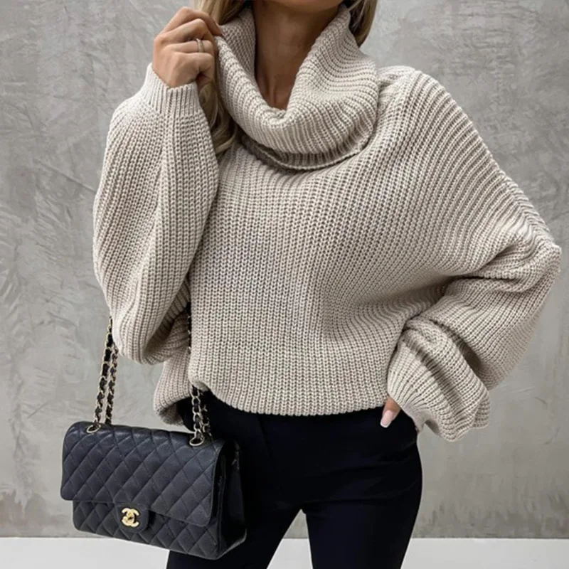 New Sweaters Women\'s Loose Casual Long-sleeved Turtleneck Solid Color Knitted Top For Women Clothing Ropa De Invierno Para Mujer