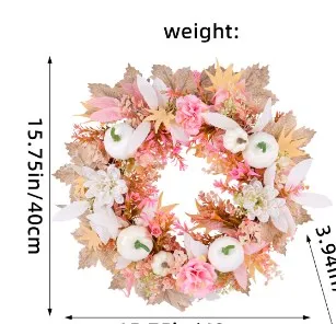 

Настоящий цветочный венок и белая тыква, висячая дверь, праздничное украшение для окна, Увядшая ветка, форма венка из леденцов