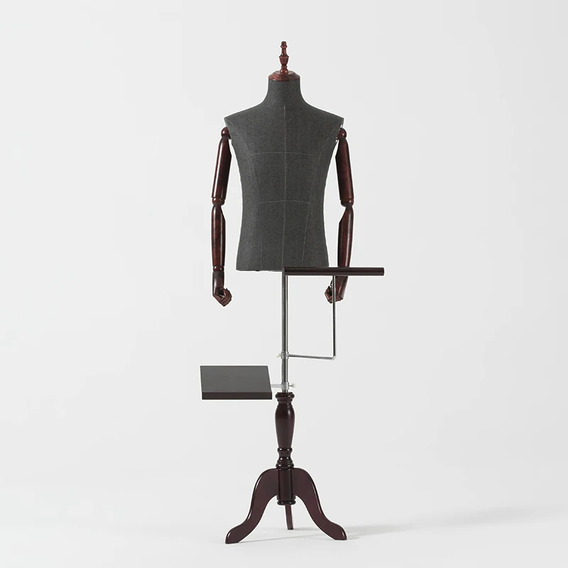 3 in 1 Fabric Cover Male Half-body Mannequin with Wooden Base for Wedding Suit Clothing Display Dummy Model Dress Form