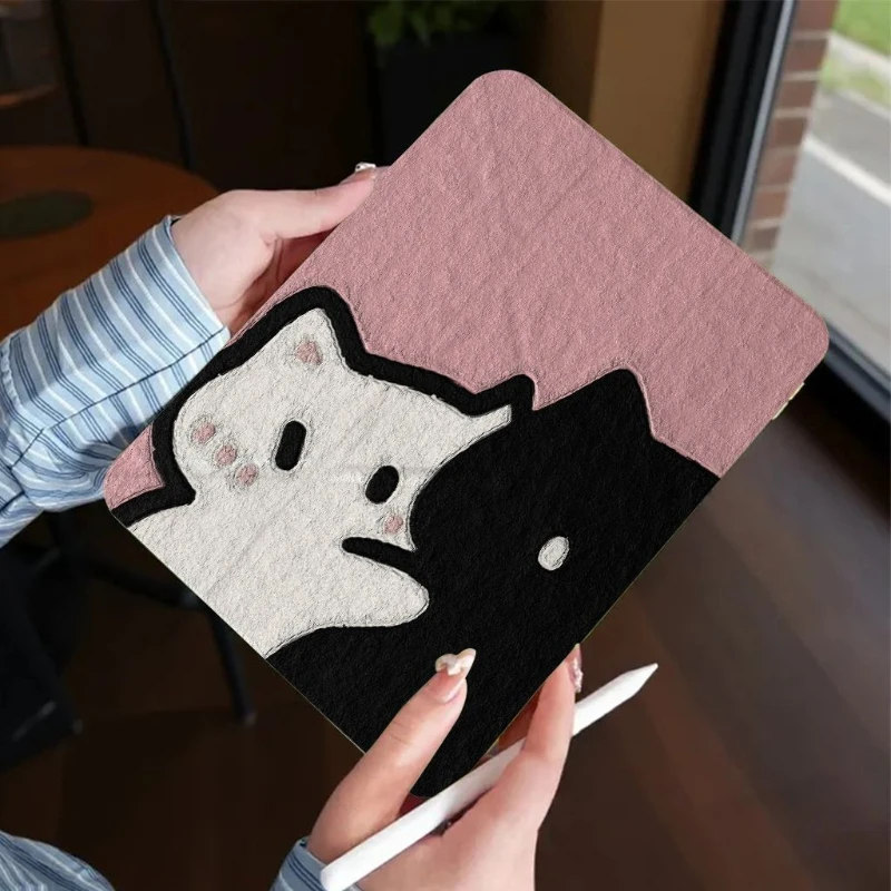 Black White Cat 3/Y Fold Acrylic Tablet Case for Xiaomi Pad 5/6/7/8 Pro 11.2in Redmi Pad SE 11in Shockproof Cover with Pen Slot