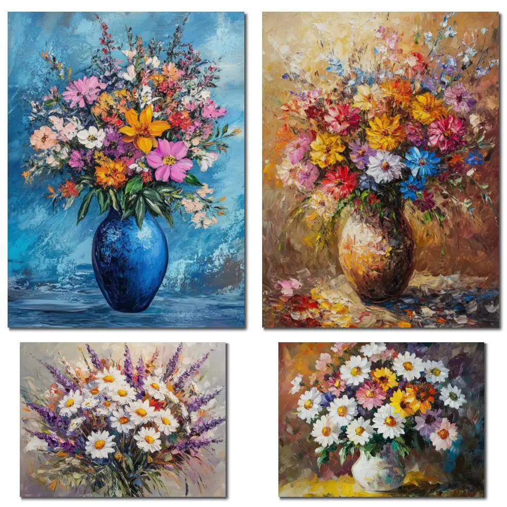 

Современные цветы, холст, произведения искусства для декора ванной комнаты, абстрактная картина маслом ручной работы, современное цветочное искусство, синий текстурированный большой подарок