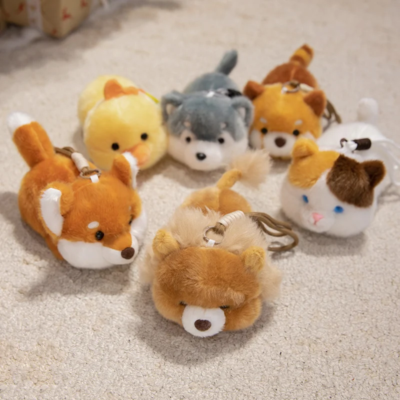 20cm Liegender Fuchs Plüsch-Rucksackanhänger Schlüsselanhänger Jungen Mädchen Spielzeug Schulranzen-Dekoration Geburtstagsgeschenk Niedlicher Huhn-Plüsch-Schlüsselanhänger