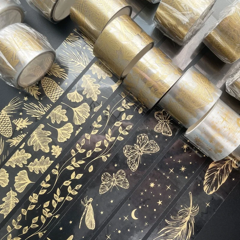 1 Roll Waterproof Transparent PET Gold Foil Washi Tape Clear Decorative Journal Scrapbook Craft Adhesive Tape