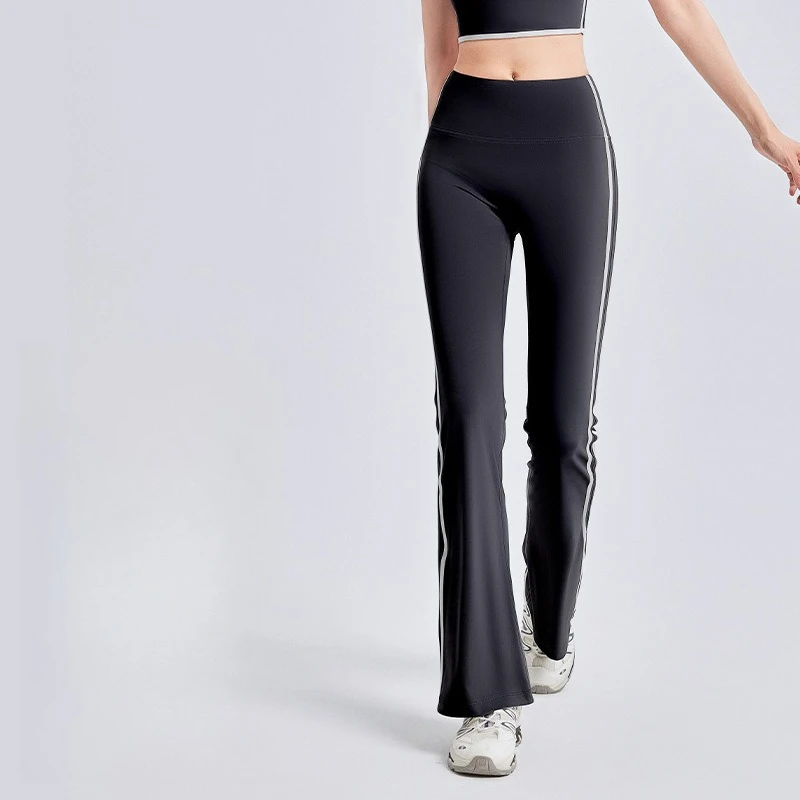 Striped Seamless Leggings Women Gym Bell-bottoms High Waist Elastic Fashion Hip Liftting Leggings Sports Casual Yoga Slim Tights