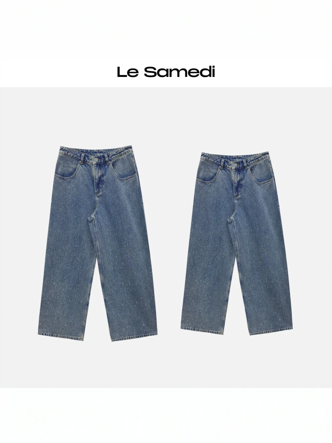

Le Samedi Extended Straight Leg Blue Jeans Women's Casual High Waist Cotton Blend Glittering Drill Spring Summer Denim Pants