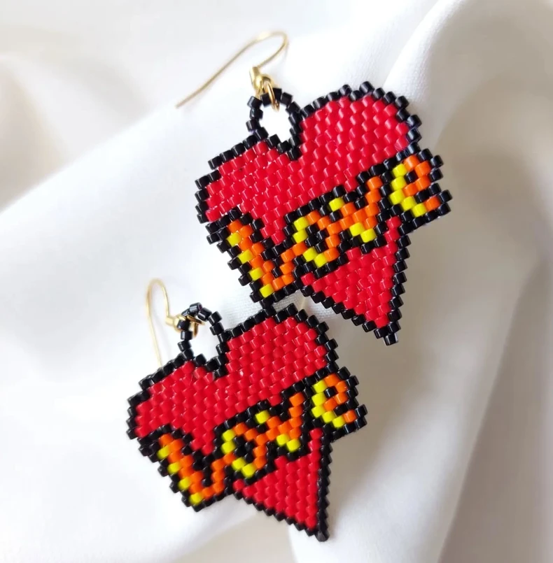 

ZGMXR Bohemia Alloy Rice Bead Earrings with Red Heart Hand Knitting 'LOVE' Letter Design Fashionable Female Beaded Jewelry