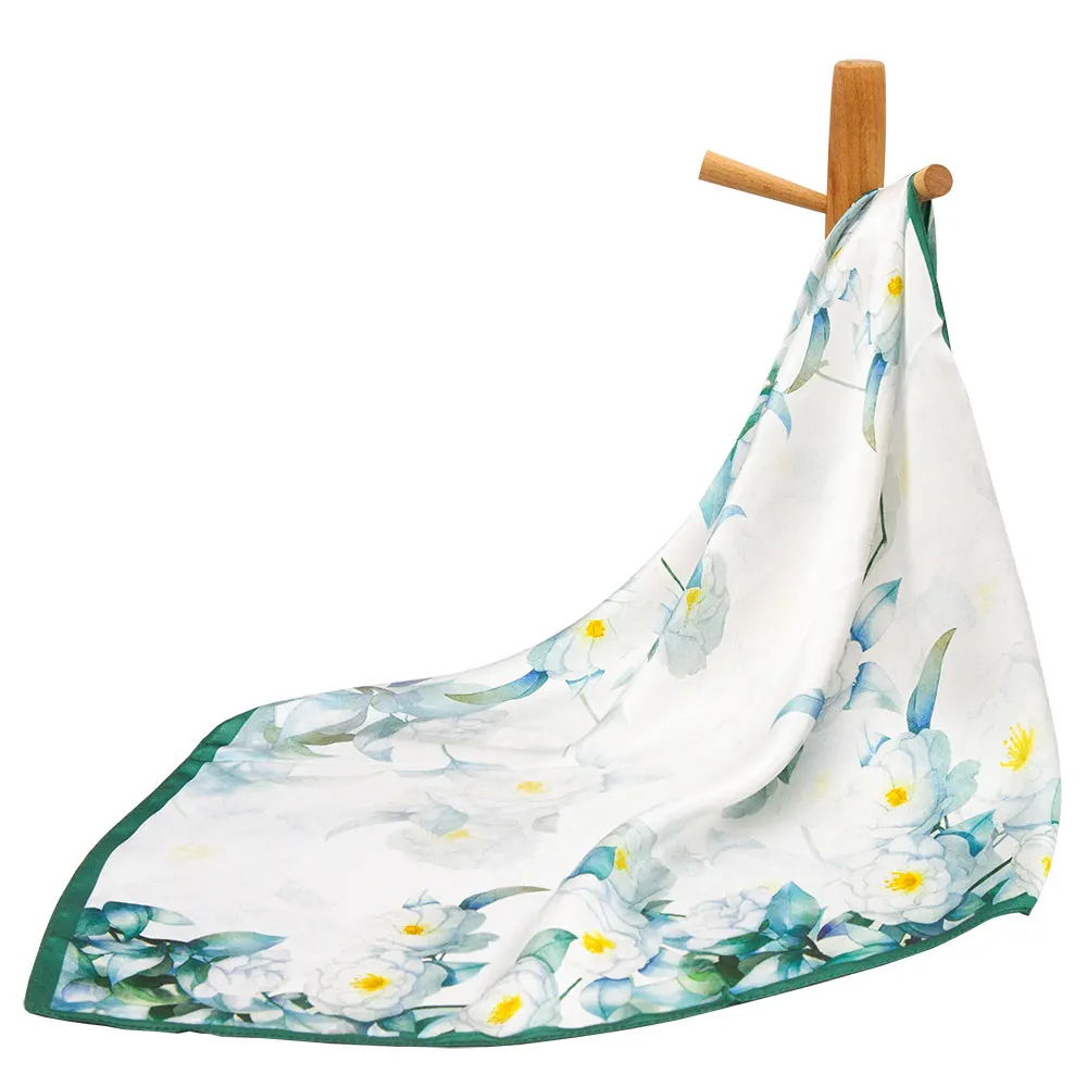

53cm Genuine Silk Square Scarves Luxury Brand Woman Scarf Floral Woman's Bulk Buying Autumn Neckwarmer Hijab Men Gifts Camellia