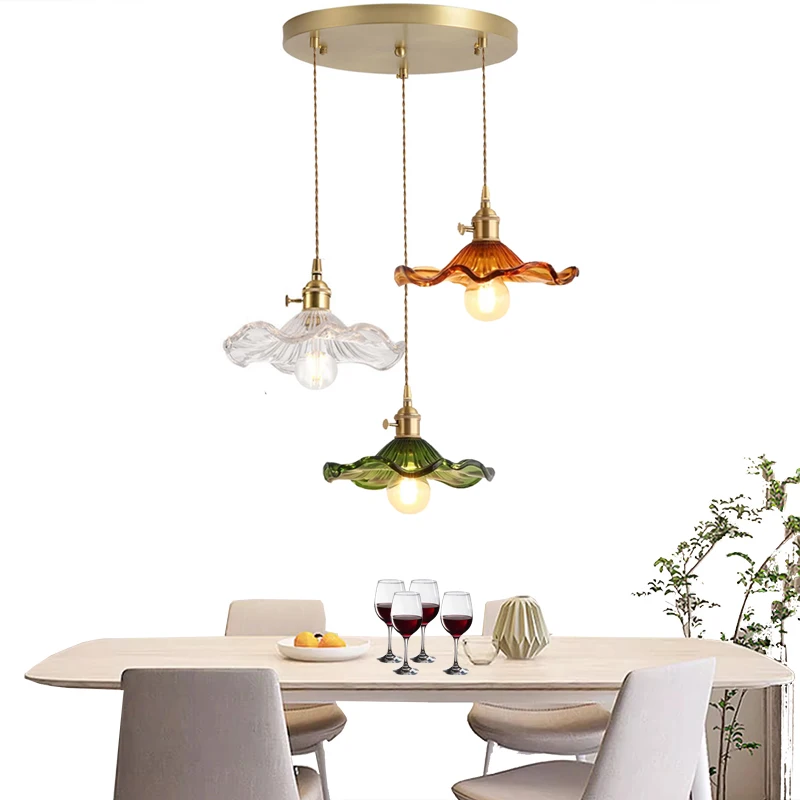 

Современные простые подвесные светильники в виде листьев лотоса для спальни, столовой, кухни, скандинавский светодиодный стеклянный подвесной светильник, зеленый, коричневый, прозрачное стекло люстра в спальню люстры п