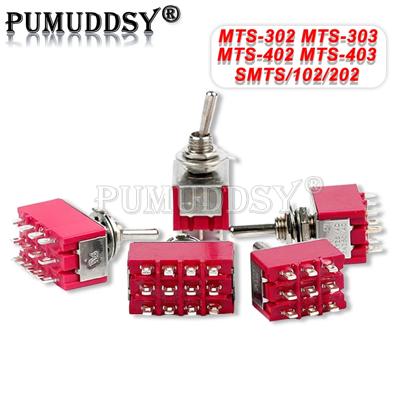 1PCS 3Pin SMTS-102 Toggle Switch 6A 125VAC Mini 6mm 9pin 12pin MTS-302 MTS-303 MTS-402 MTS-403 ON OFF SPDT DPDT ON OFF SMTS-202