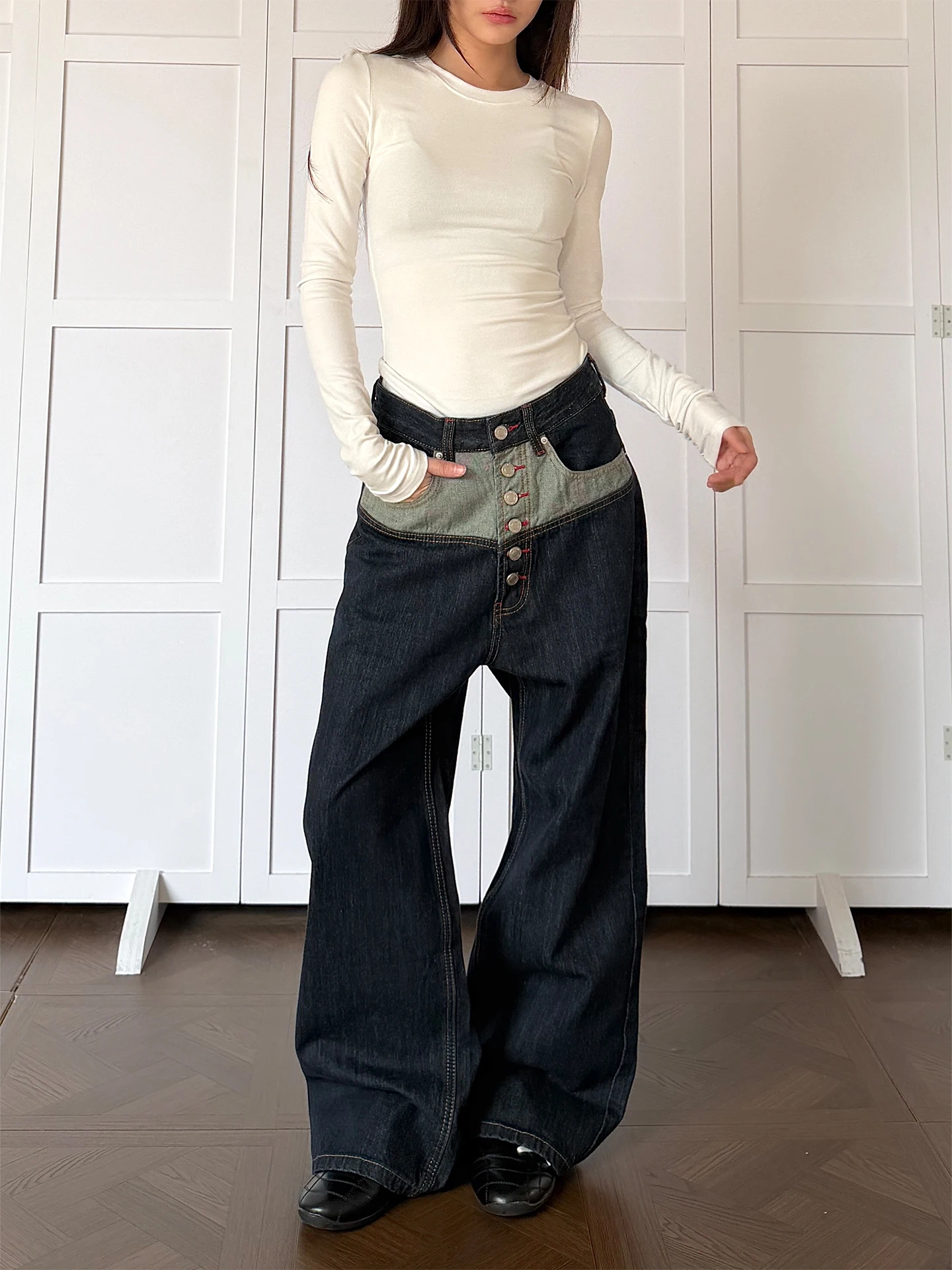 

Джинсы Don Cry Color Blo Straight Leg, классические, прямого кроя, длинные брюки с пуговицами, хлопковые джинсы из денима с завышенной талией